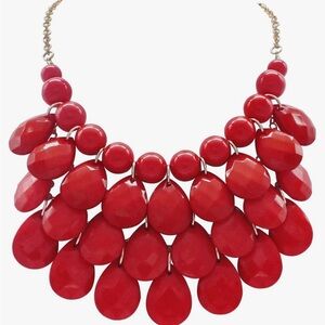 Set of 2 Stone Fashion Bubble Layered Necklaces Red and Yellow